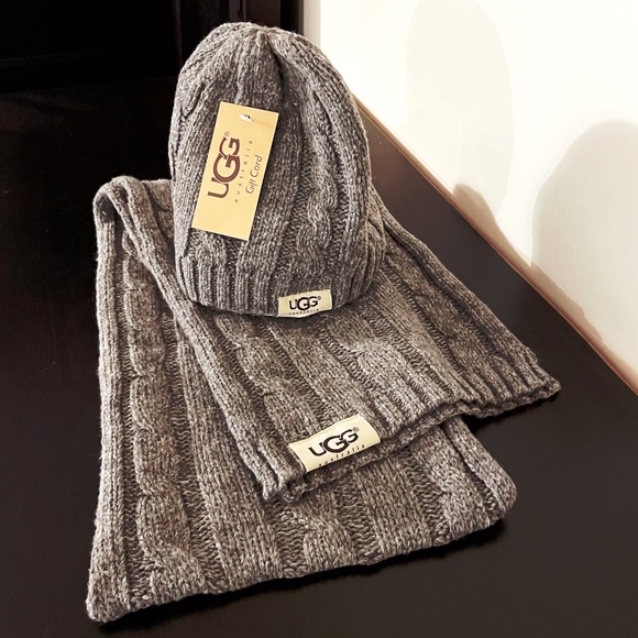 UGG Accessories - UGG® Australia Grey Cable Knit Beanie & Scarf Set